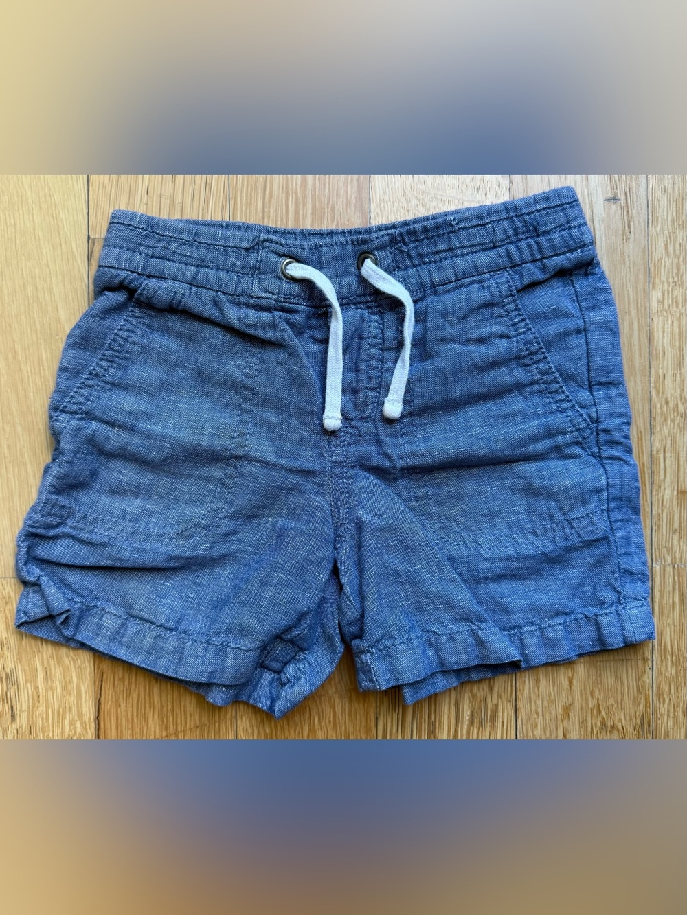 Janie and Jack Boys Blue Linen-Blend Drawstring Shorts